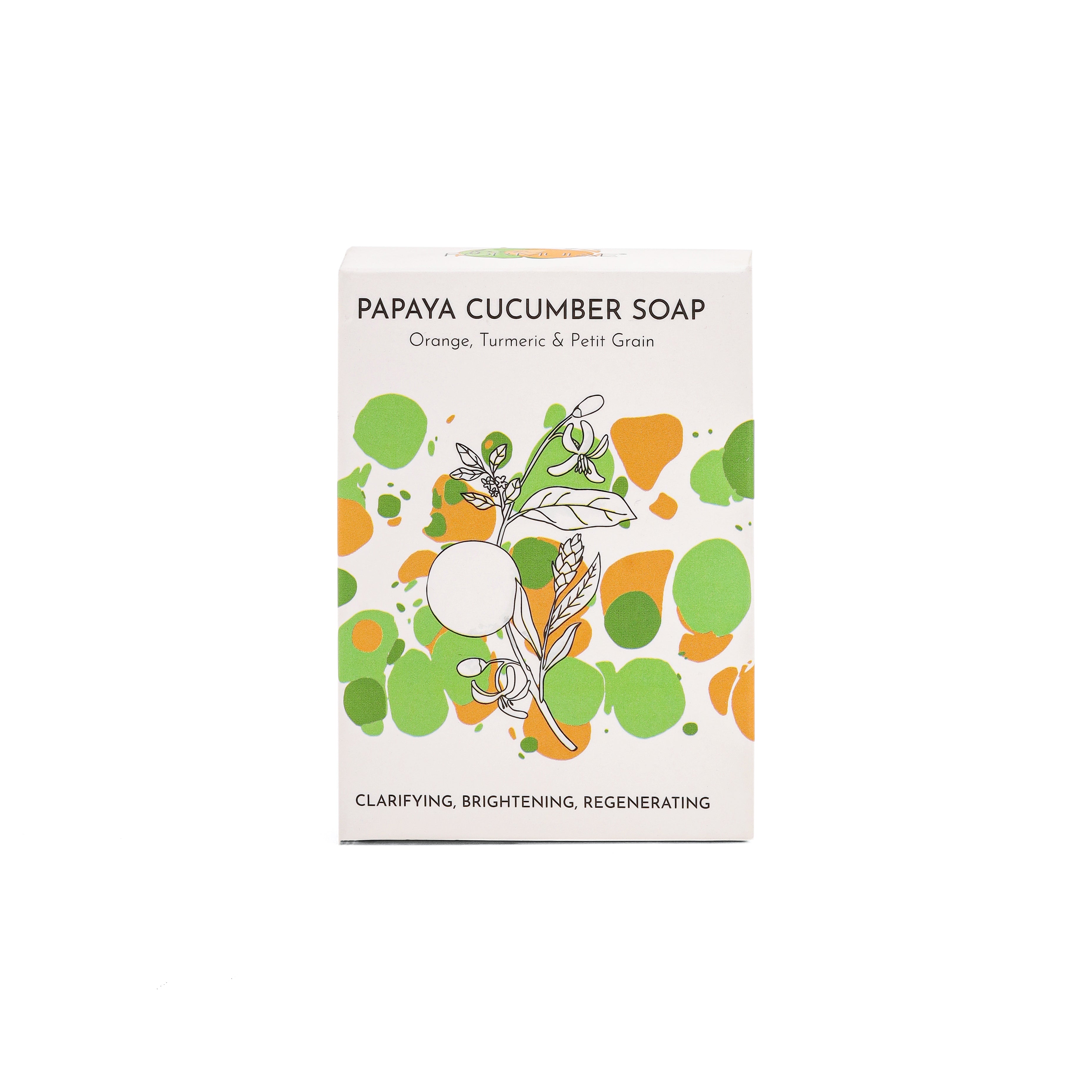 CLARIFYING BRIGHTENING PAPAYA CUCUMBER SOAP with essential oils of Orange, Turmeric and Petitgrain