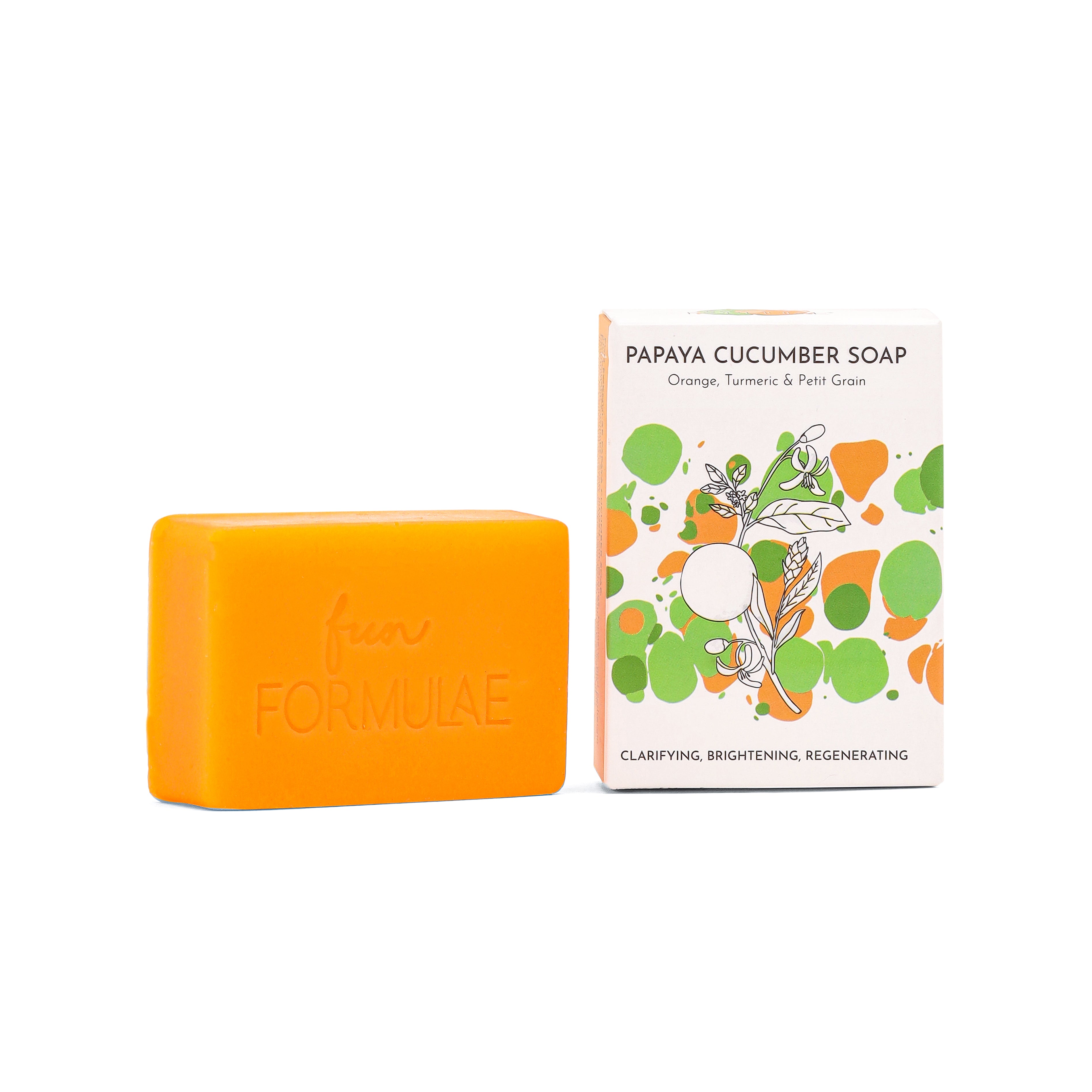 CLARIFYING BRIGHTENING PAPAYA CUCUMBER SOAP with essential oils of Orange, Turmeric and Petitgrain